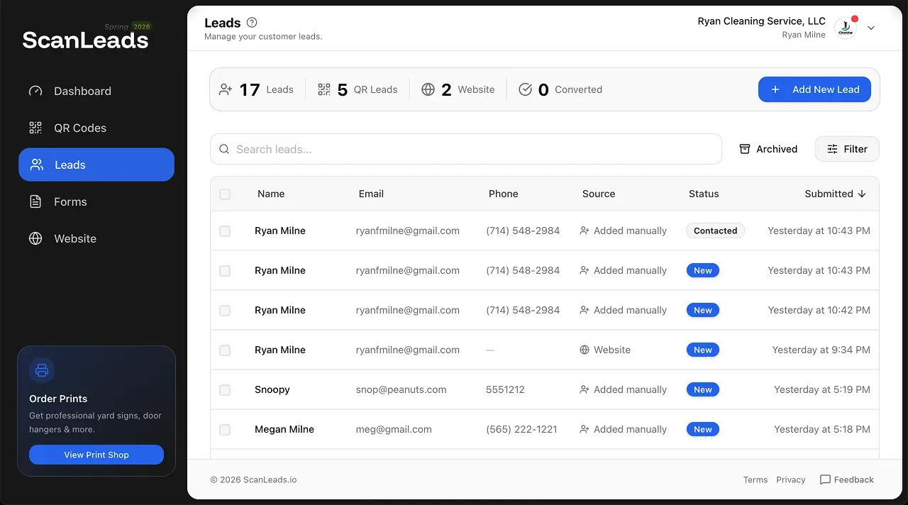 ScanLeads leads view